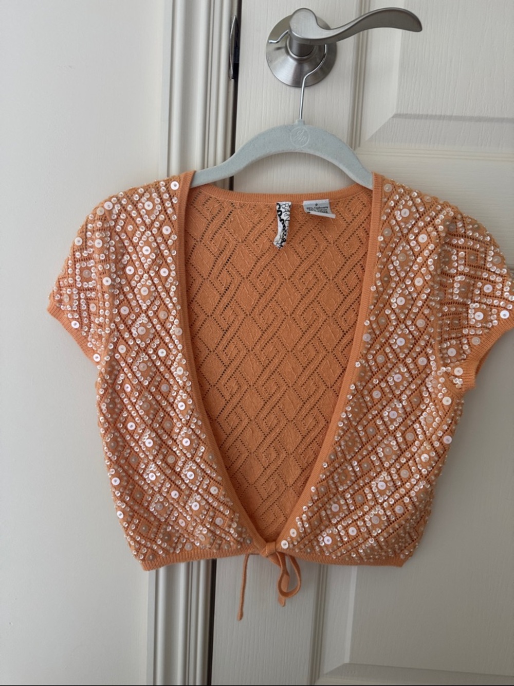 Barneys New York CO-OP Peach Beaded Crop Top